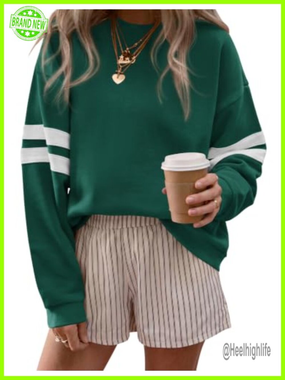 Striped Varsity Sweatshirt Long Sleeve Crew Neck Pullover Fleece Lined